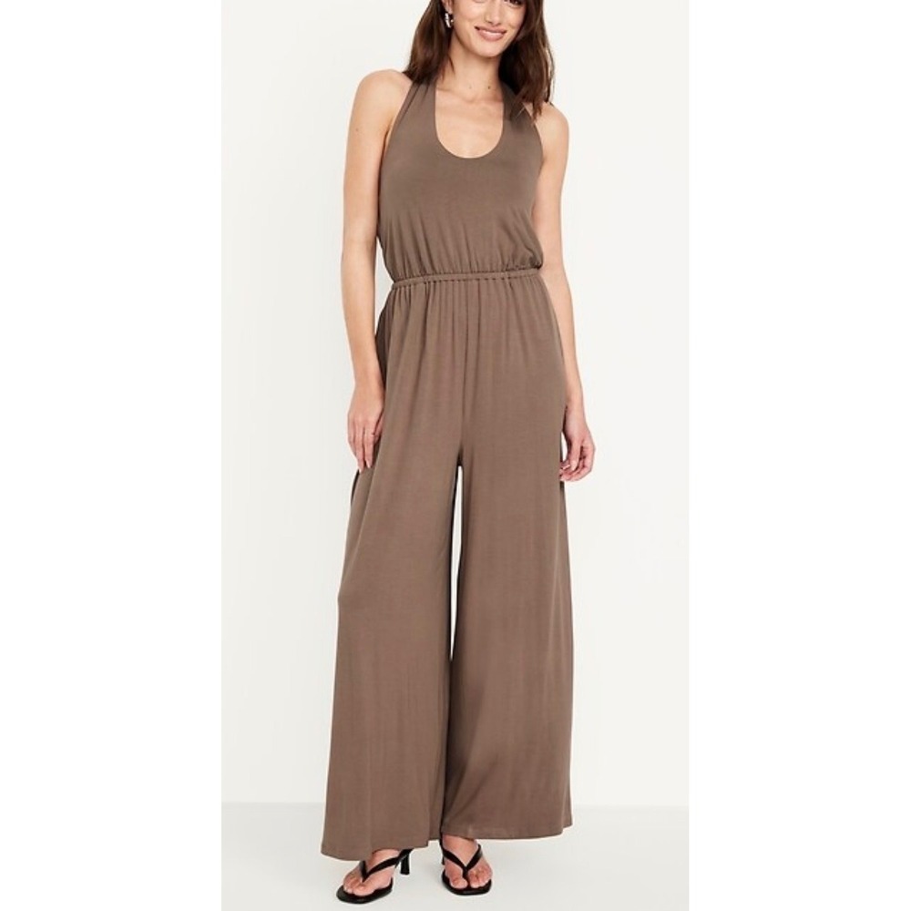 Old Navy Womens Brown Halter Wide Leg Jersey Jumpsuit 705487-00-1 Medium NWT
